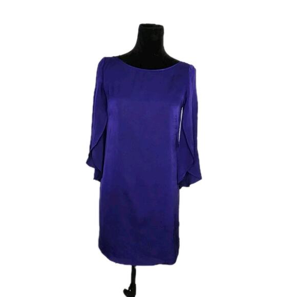 Milly Cobalt Blue Silk Blend Mini Shift Dress sz 4 Butterfly Sleeve Boat Neck - Picture 2 of 9